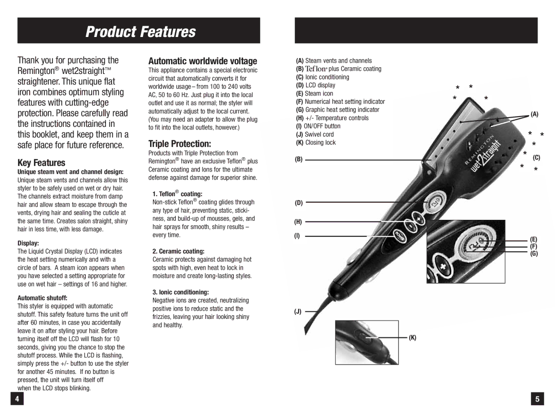 Remington S-7900iC manual Product Features, Key Features, Automatic worldwide voltage, Triple Protection 