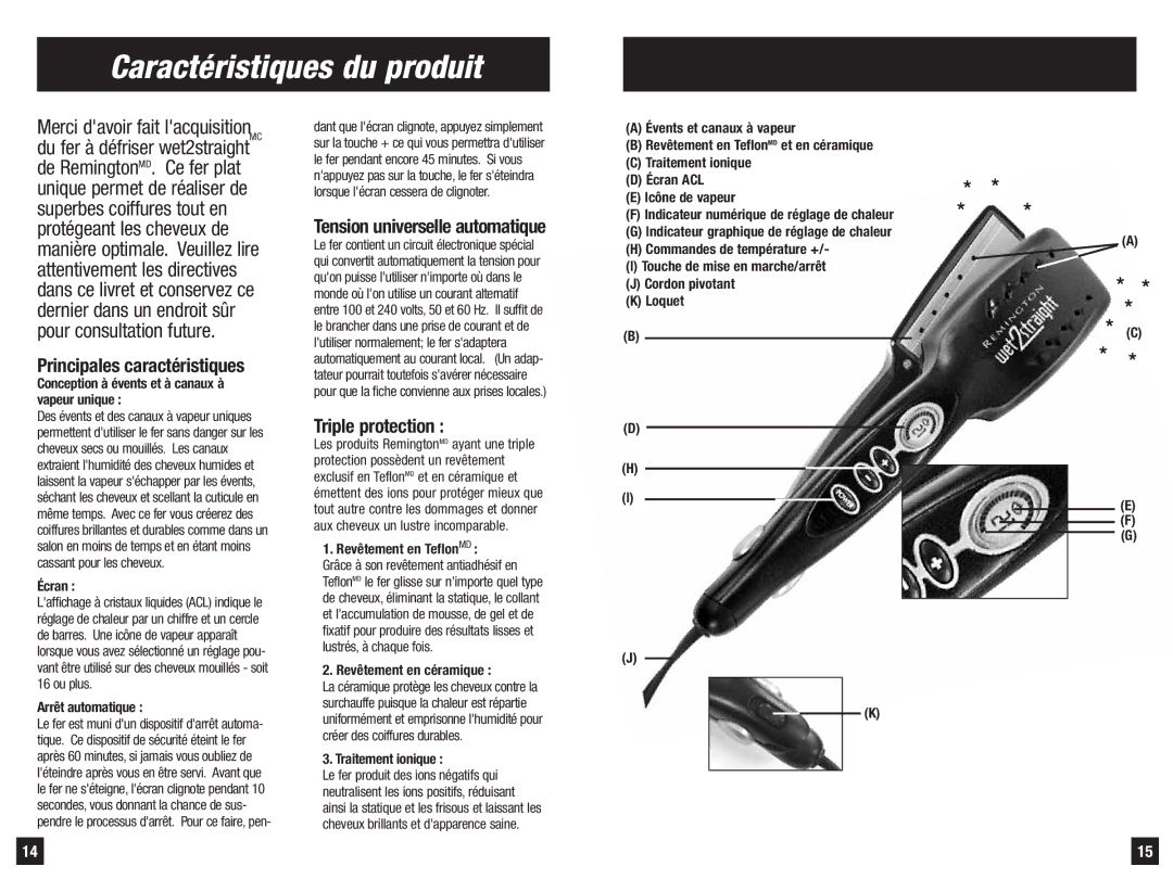 Remington S-7900iC manual Caractéristiques du produit, Principales caractéristiques 