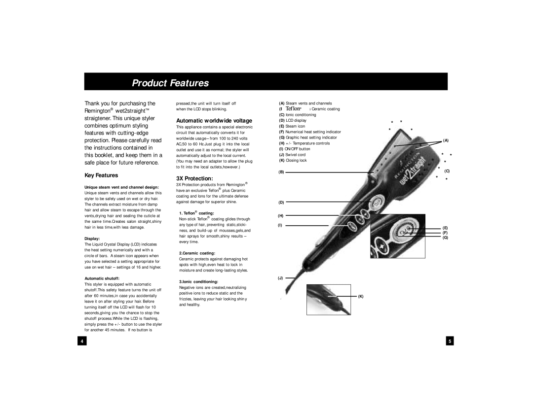 Remington S-8000i manual Key Features, Automatic worldwide voltage, 3X Protection 