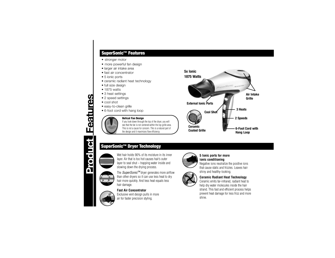 Remington SSD-500 manual Product Features, 5x Ionic Watts 