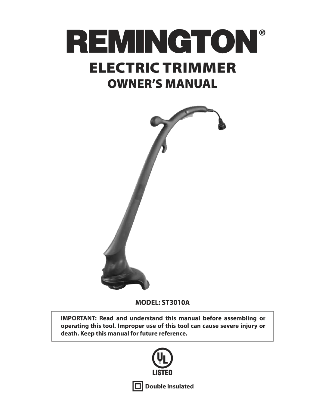 Remington ST3010A owner manual Electric Trimmer 