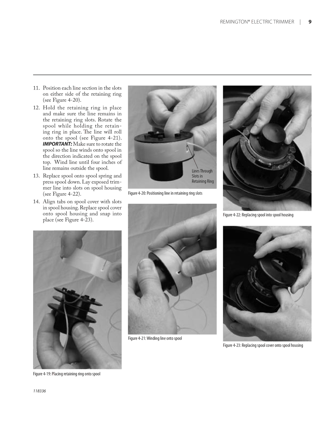 Remington ST3010A owner manual Positioning line in retaining ring slots 