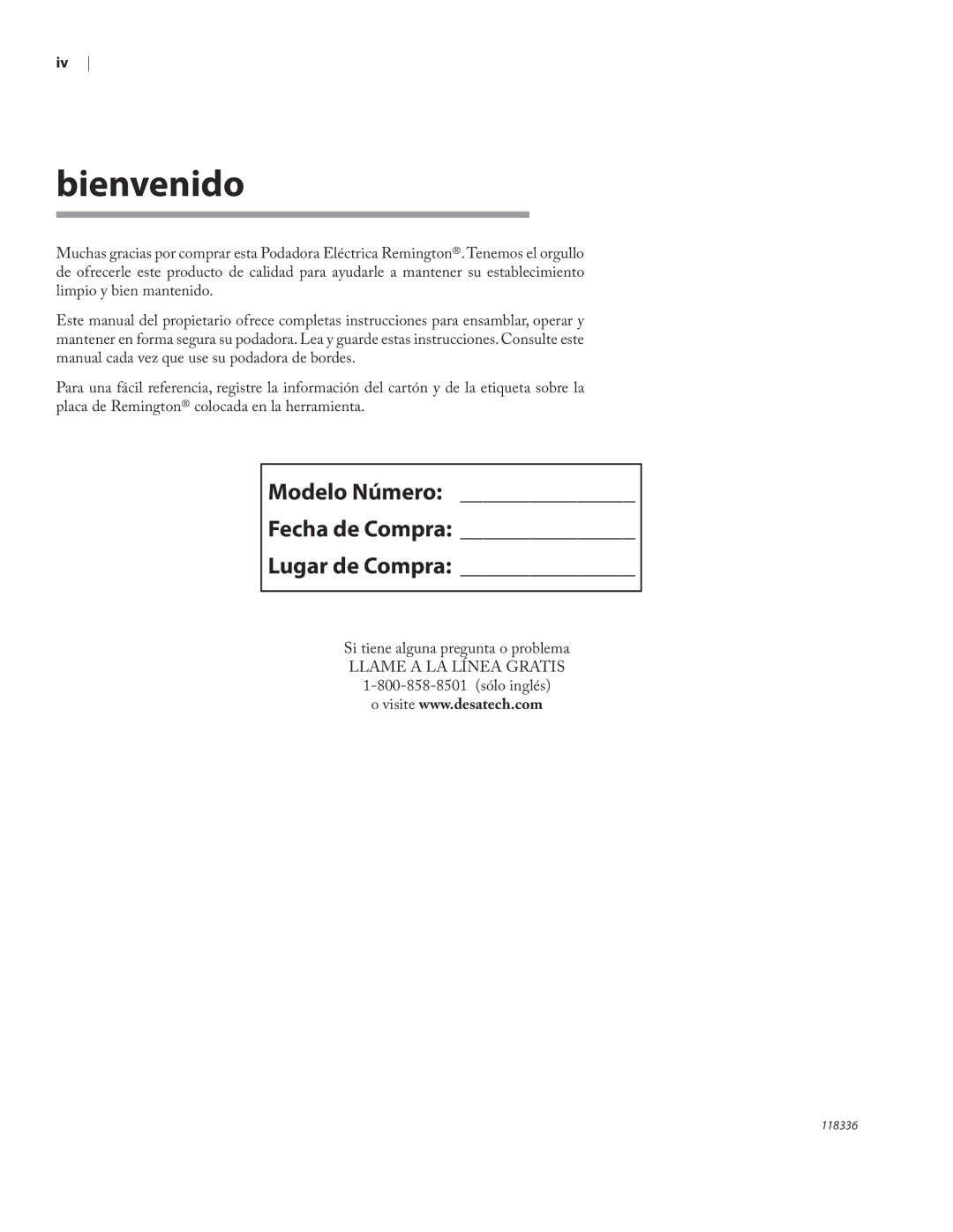 Remington ST3010A owner manual Bienvenido, Modelo Número Fecha de Compra Lugar de Compra 