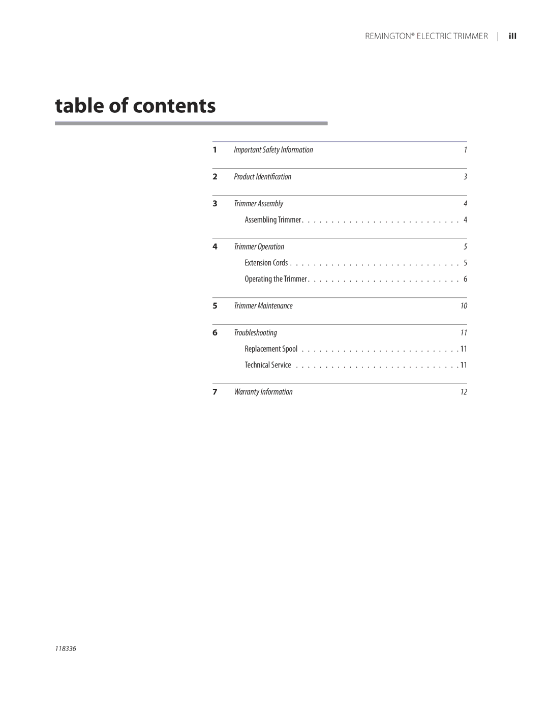 Remington ST3010A owner manual Table of contents 