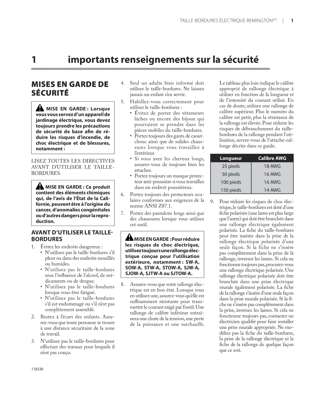 Remington ST3010A owner manual Importants renseignements sur la sécurité, Mises EN Garde DE Sécurité 