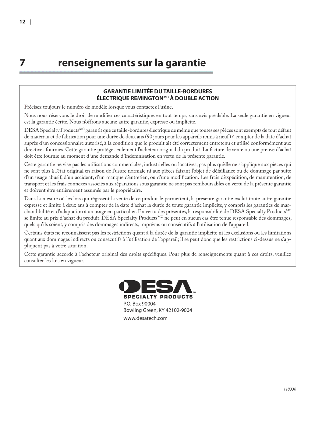 Remington ST3010A owner manual Renseignements sur la garantie 