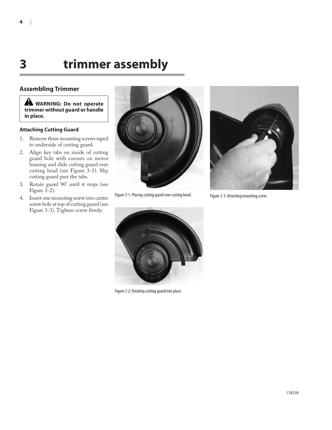 Remington ST3010A owner manual Trimmer assembly, Assembling Trimmer, Attaching Cutting Guard 