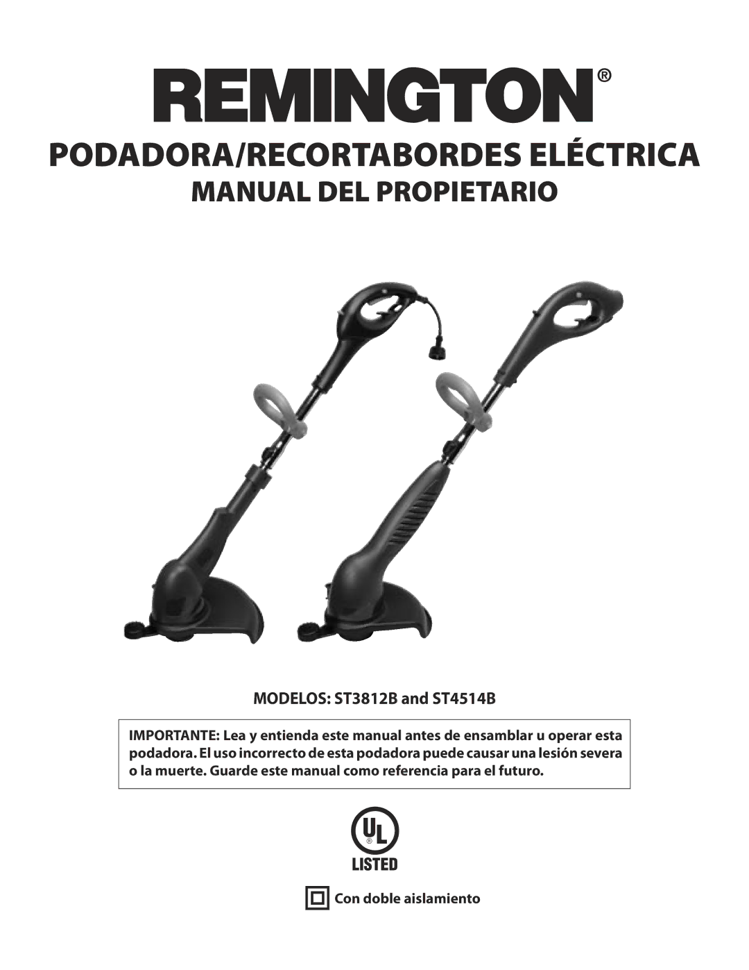 Remington ST3812B, ST4514B owner manual PODADORA/RECORTABORDES Eléctrica, Con doble aislamiento 