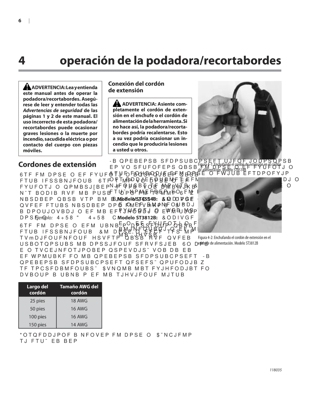 Remington ST3812B, ST4514B owner manual Operación de la podadora/recortabordes, Cordones de extensión 