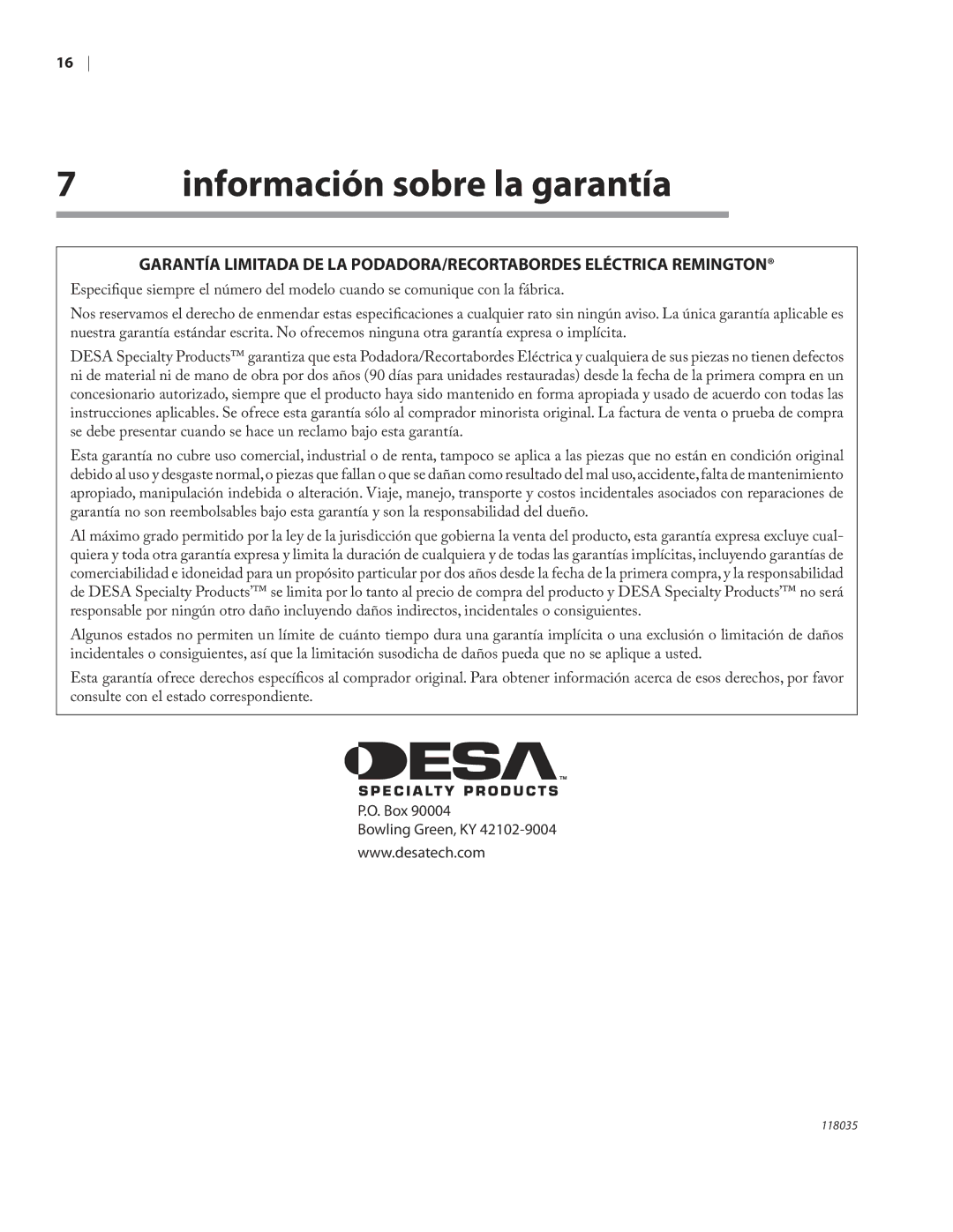 Remington ST3812B, ST4514B owner manual Información sobre la garantía 