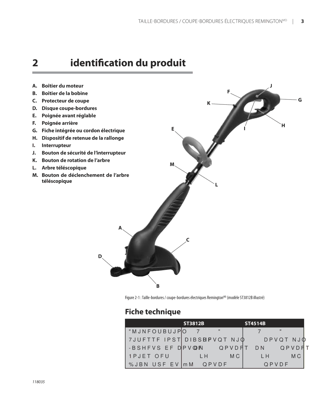 Remington ST3812B, ST4514B owner manual Identiﬁcation du produit, Fiche technique 