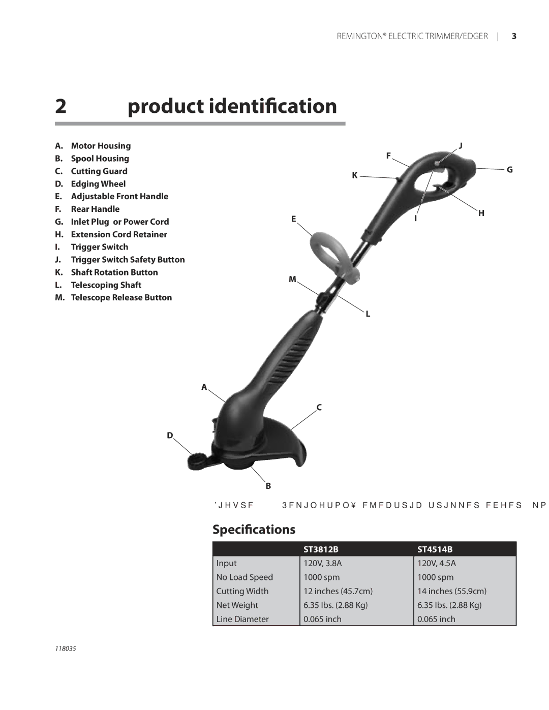 Remington ST3812B, ST4514B owner manual Product identiﬁcation, Speciﬁcations 