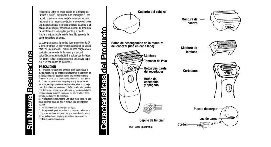 Remington WDF-1500, WDF-3000, WDF-1100, WDF-1000 Precaucion, Base cargadora en agua, WDF-5000 mostrado 