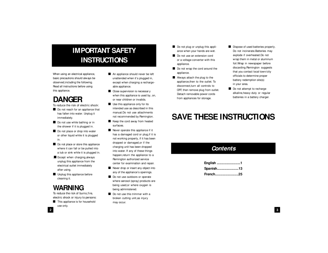 Remington WPG-150 manual Important Safety Instructions 