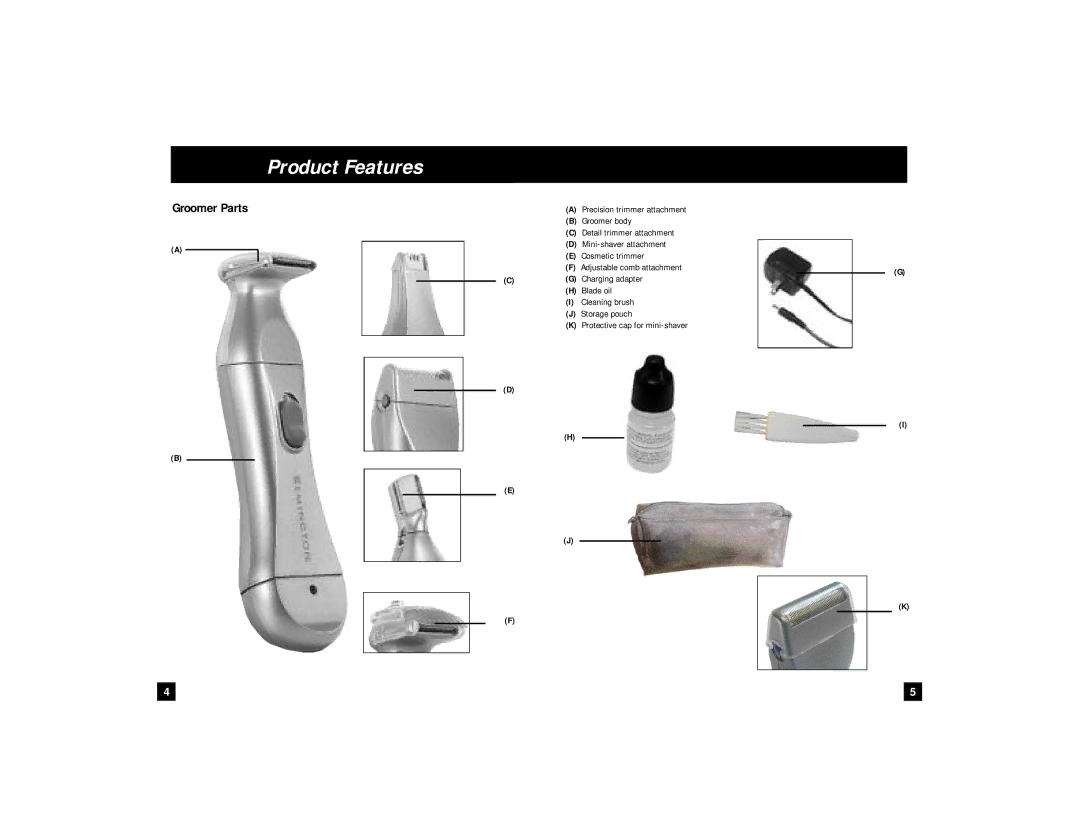 Remington WPG-150 manual Product Features, Groomer Parts 