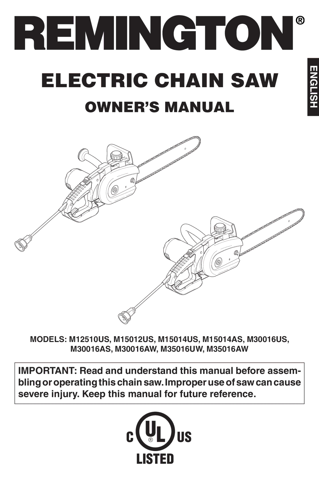 Remington M12510US, M15012US, M15014US, M15014AS, M30016US, M30016AS, M30016AW, M35016UW, M35016AW owner manual 