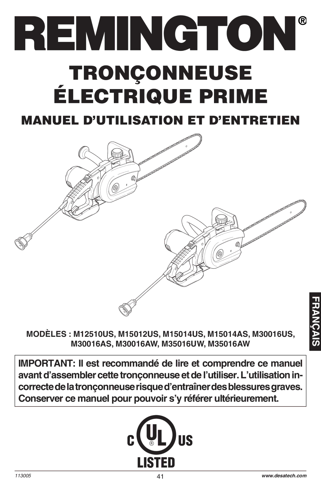 Remington M12510US, M15012US, M15014US, M15014AS, M30016US, M30016AS, M30016AW, M35016UW, M35016AW owner manual 