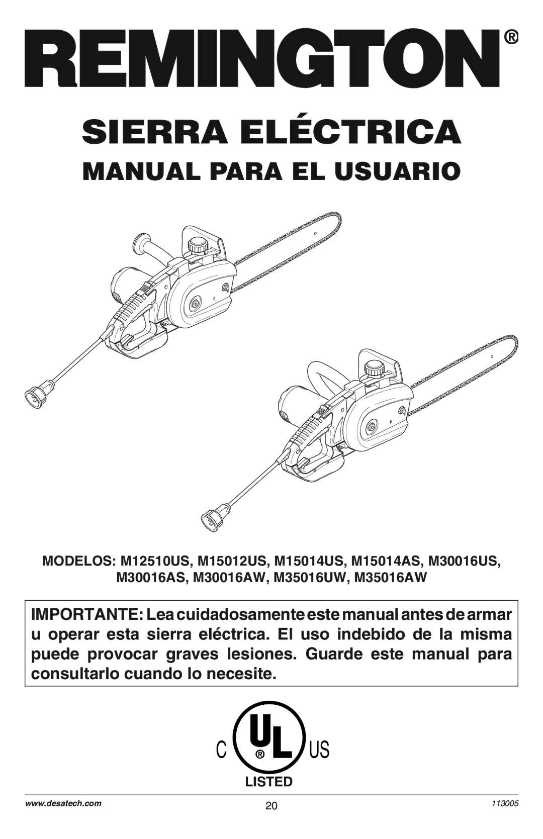 Remington M12510US, M15012US, M15014US, M15014AS, M30016US, M30016AS, M30016AW, M30016UW, M35016US, M35016AW owner manual 