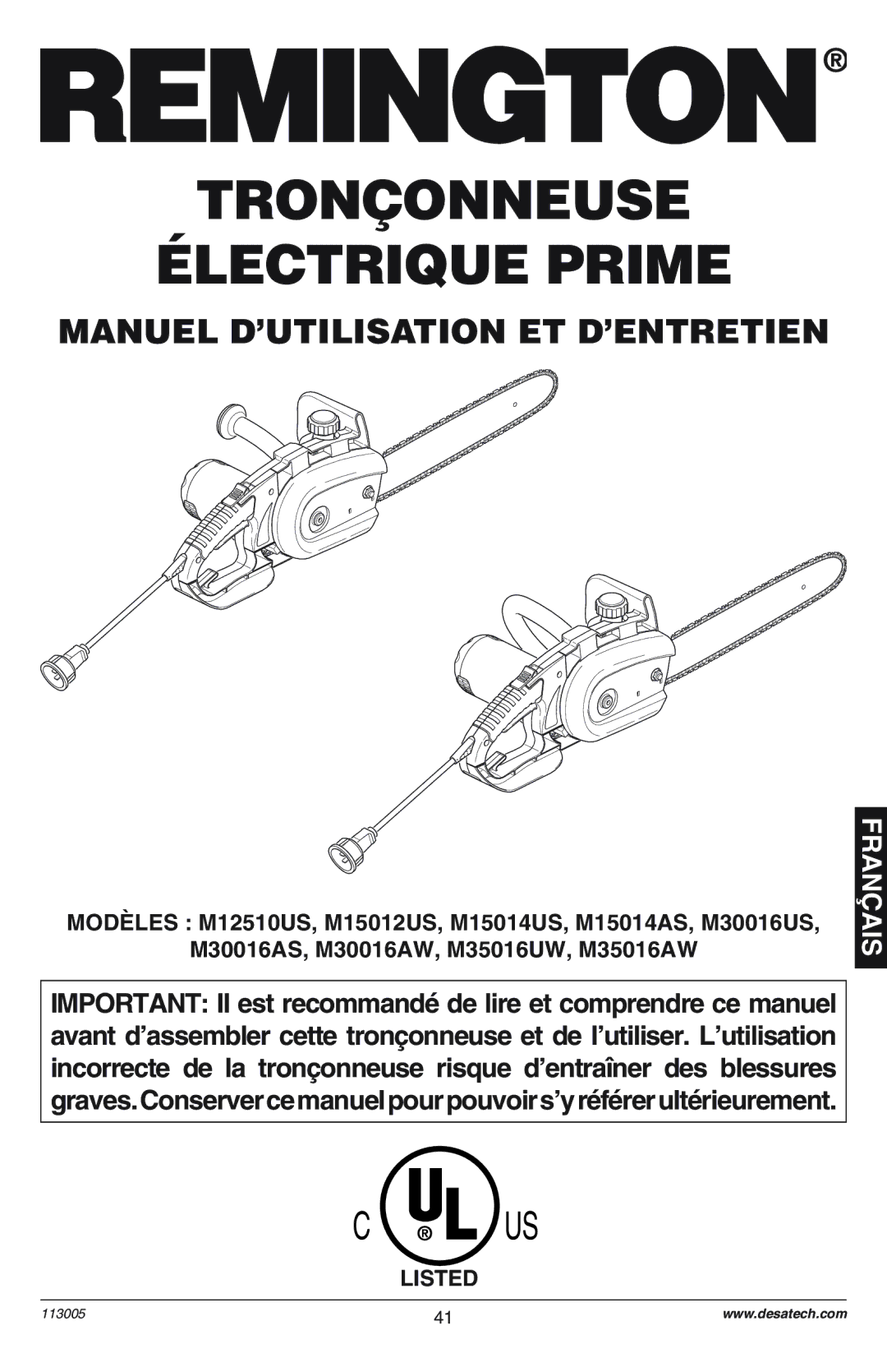 Remington M12510US, M15012US, M15014US, M15014AS, M30016US, M30016AS, M30016AW, M30016UW, M35016US, M35016AW owner manual 