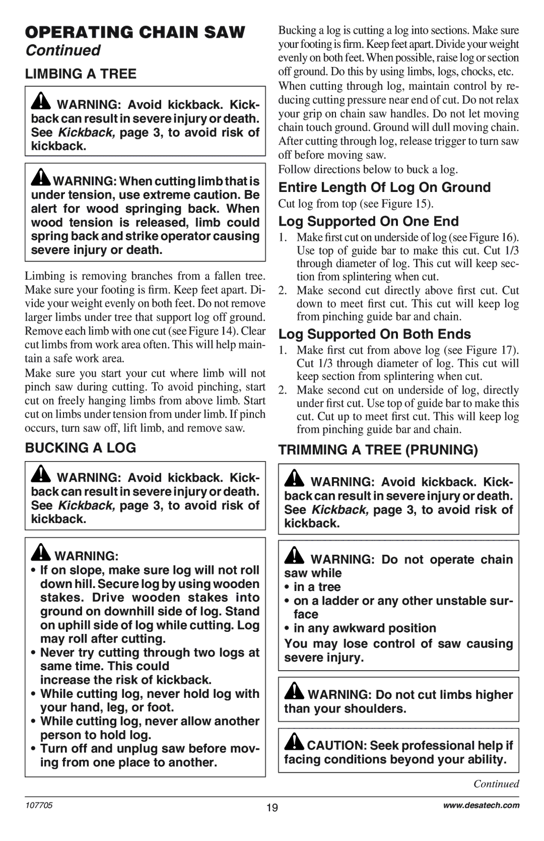 Remington EL-8: 107624-01, EL-8: 107624-02, EL-8: 107625-01, EL-8: 107625-02, EL-8: 111174-01 owner manual Limbing a Tree 