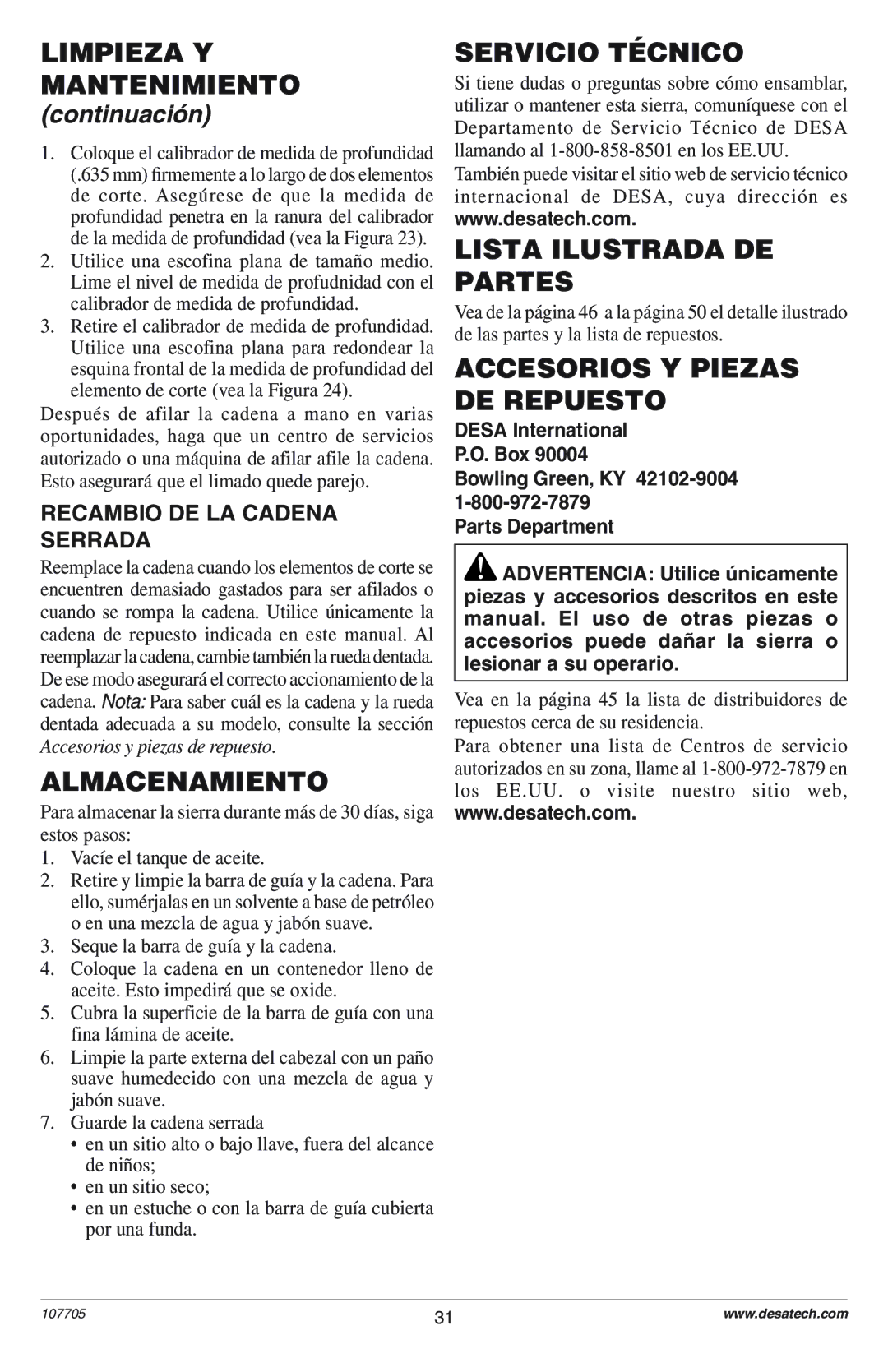 Remington EL-8: 107624-01, EL-8: 107624-02, EL-8: 107625-01, EL-8: 107625-02, EL-8: 111174-01 owner manual Almacenamiento 