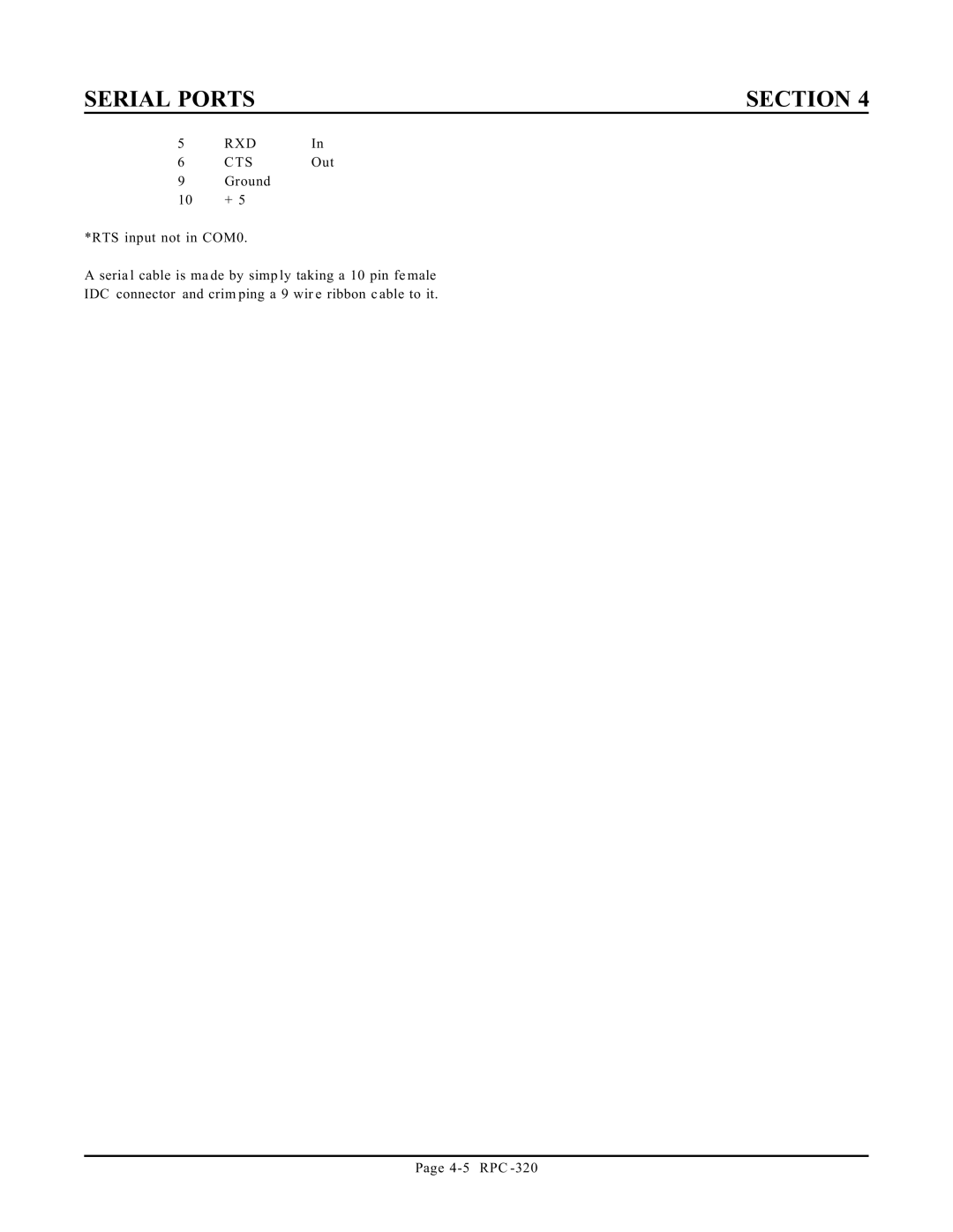 Remote Technologies RPC-320 manual Serial Ports Section, Rxd Cts 