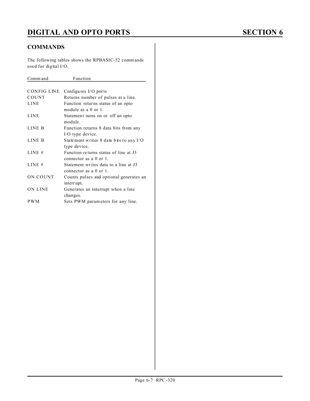 Remote Technologies RPC-320 manual Config Line, Line B, Line #, On Count, On Line, Pwm 