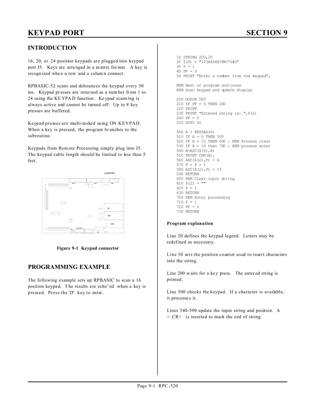 Remote Technologies RPC-320 manual Keypad Port, Program explanation 