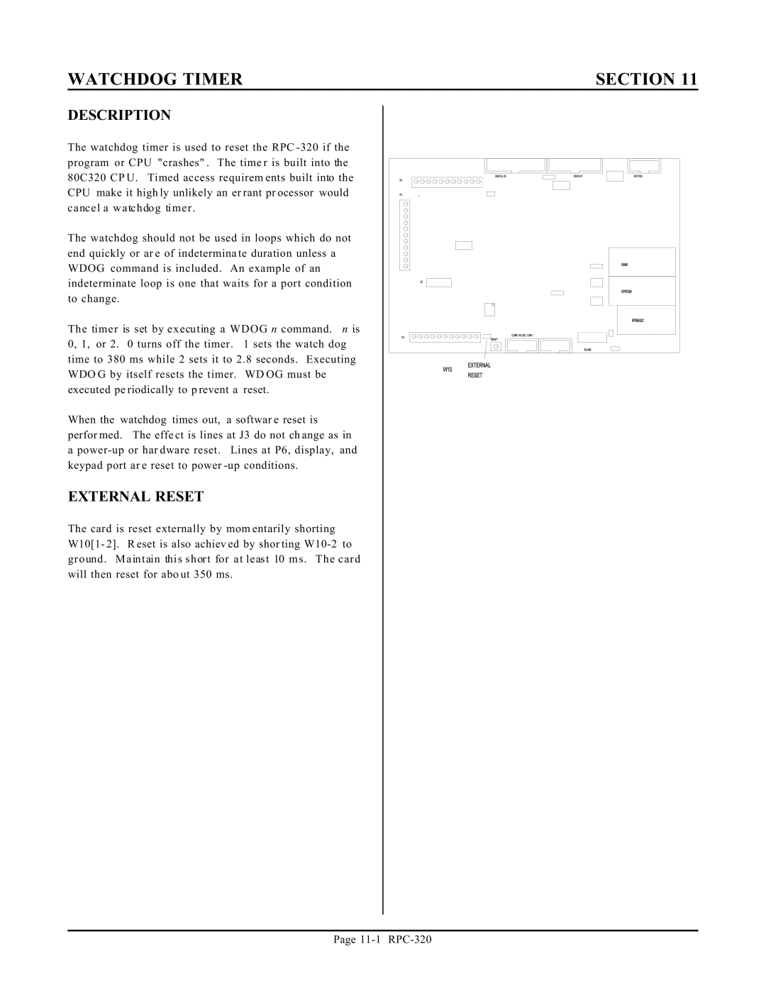 Remote Technologies RPC-320 manual Watchdog Timer, External Reset 