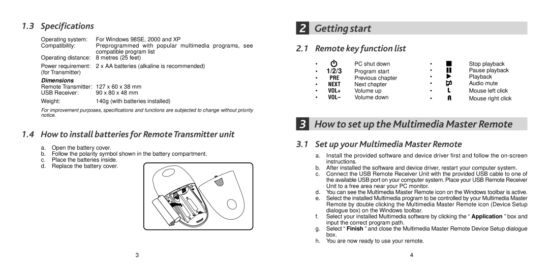 Remotec Multimedia Master Remote manual Getting start 