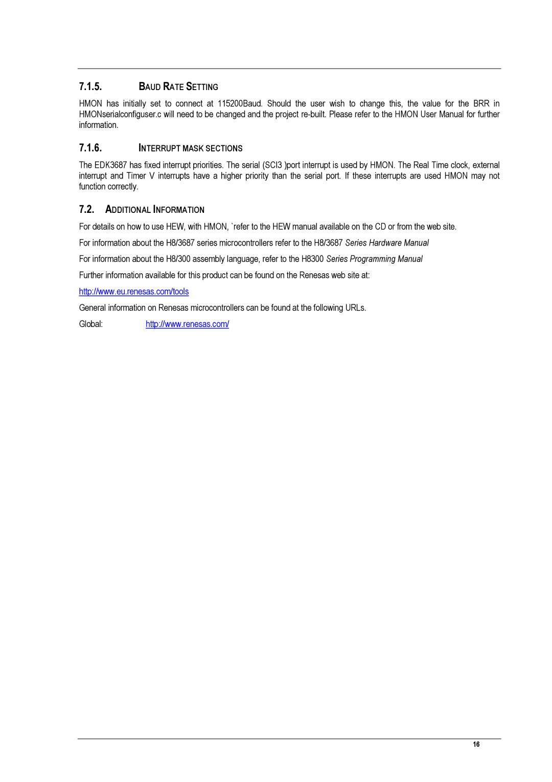 Renesas EDK3687 user manual Baud Rate Setting Interrupt Mask Sections, Additional Information 