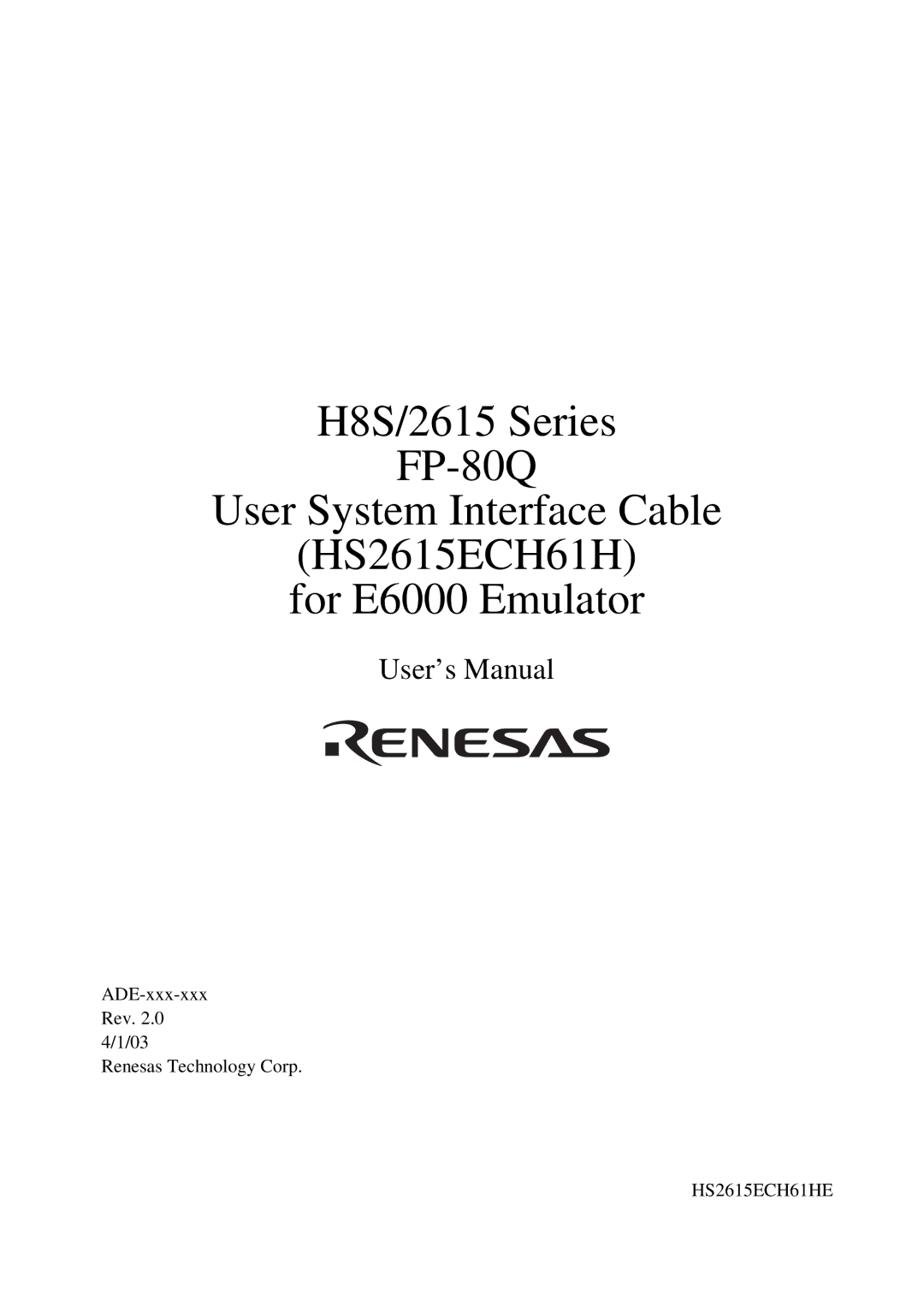 Renesas H8S/2615 Series user manual User’s Manual 