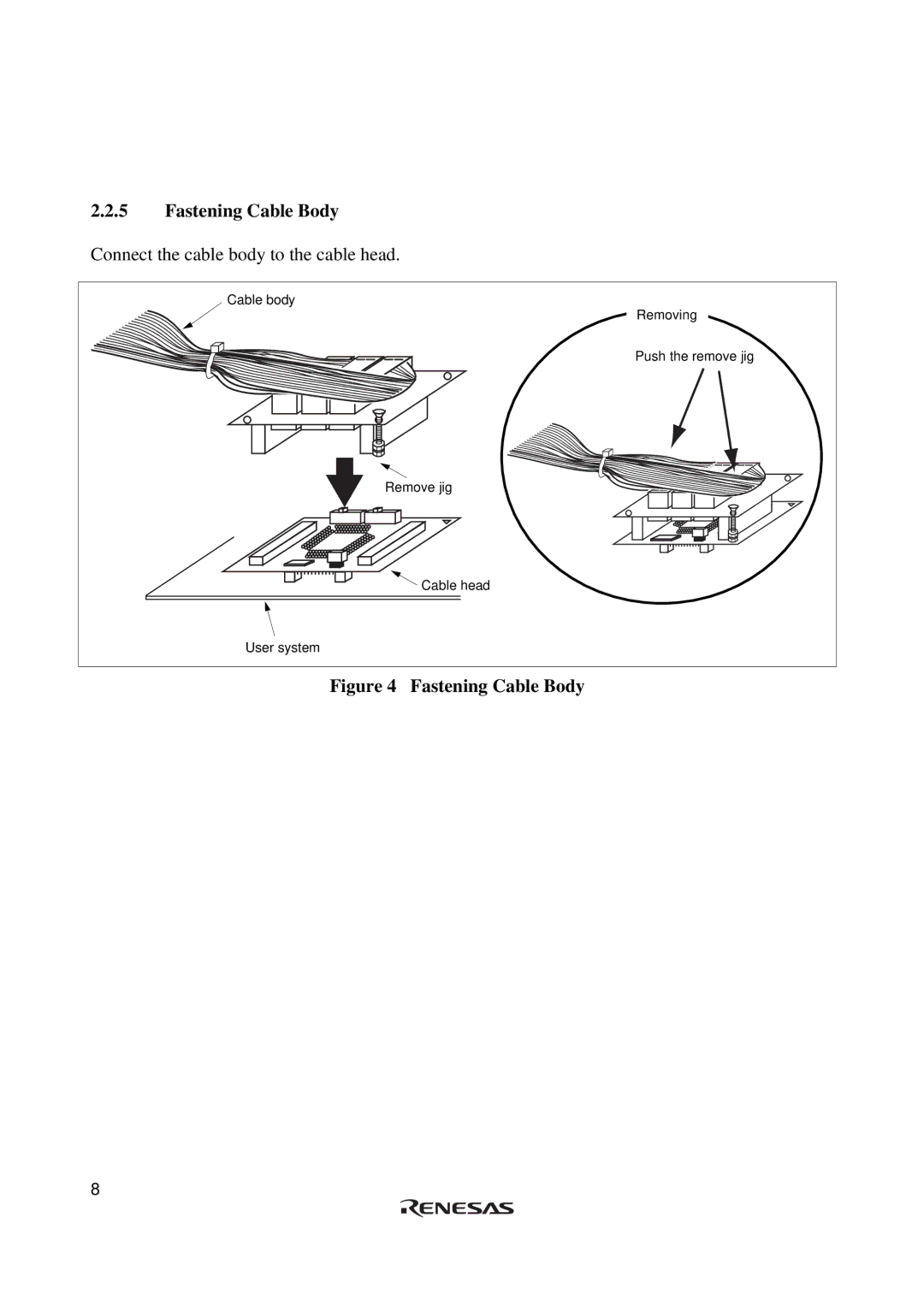 Renesas H8S/2615 Series user manual Fastening Cable Body 
