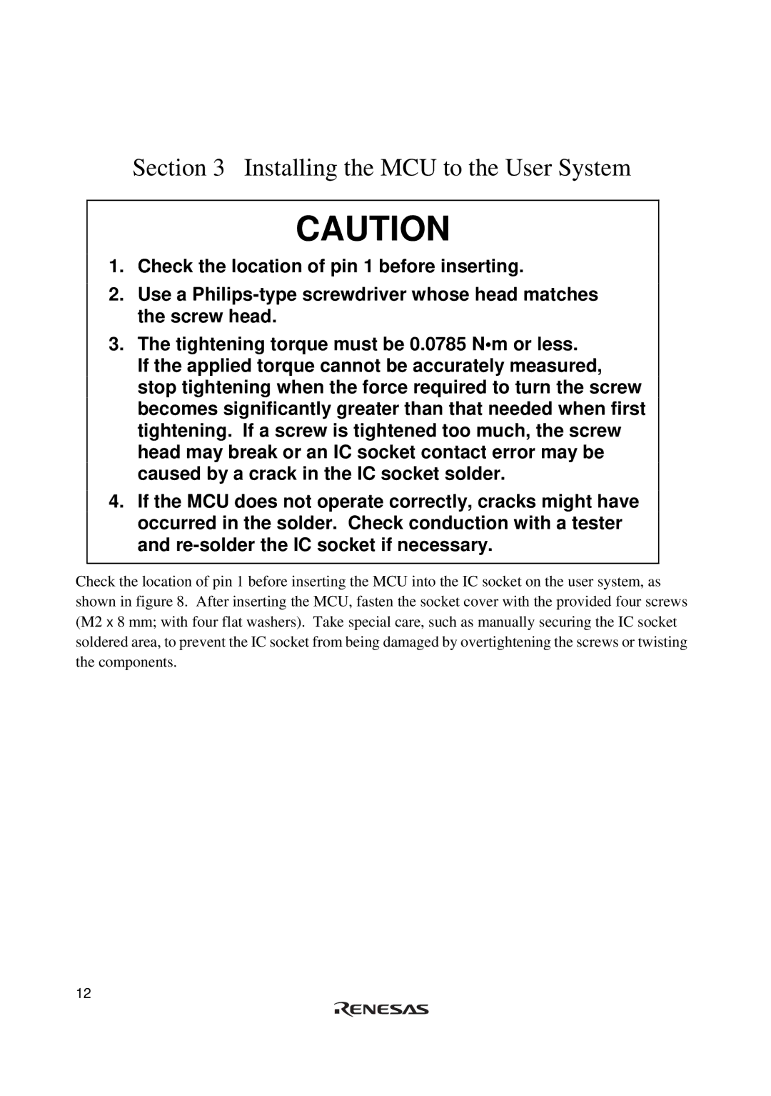 Renesas H8S/2615 Series user manual Installing the MCU to the User System 