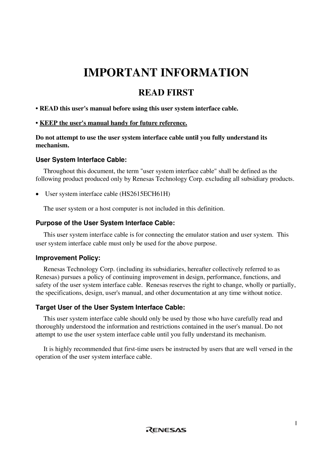 Renesas H8S/2615 Series user manual Important Information 