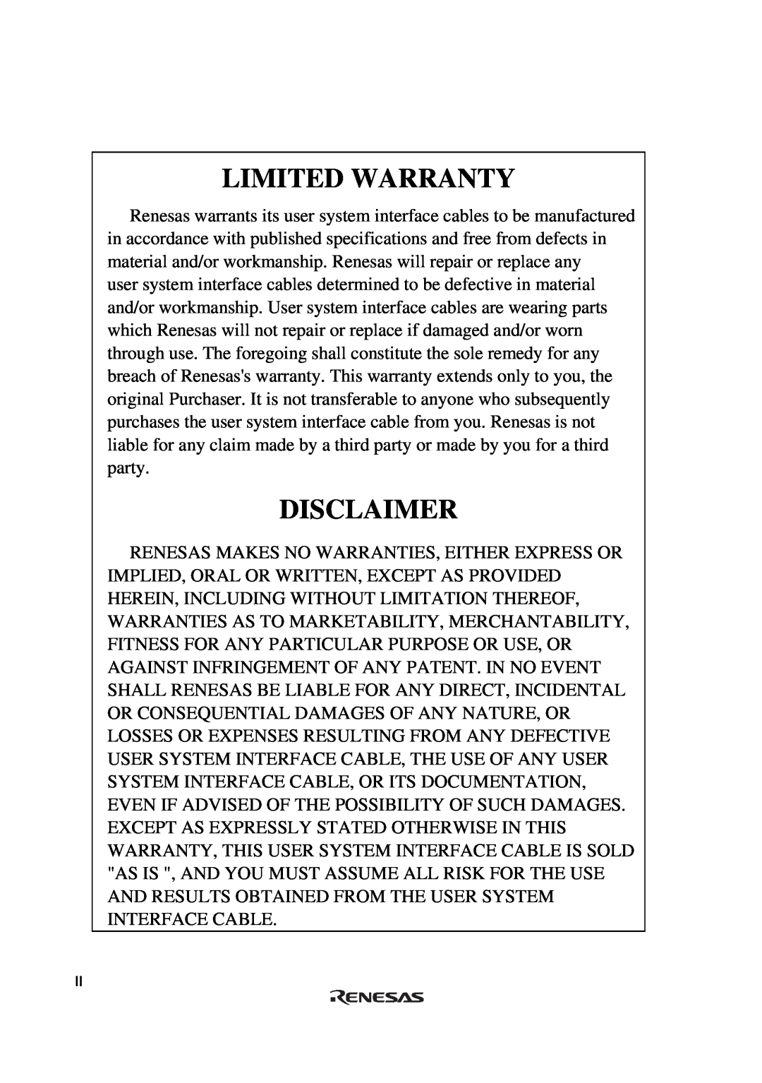 Renesas H8S/2615 Series user manual Limited Warranty, Disclaimer 