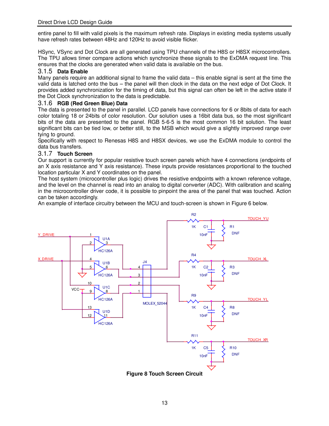 Renesas H8SX user manual Data Enable, RGB Red Green Blue Data, Touch Screen 