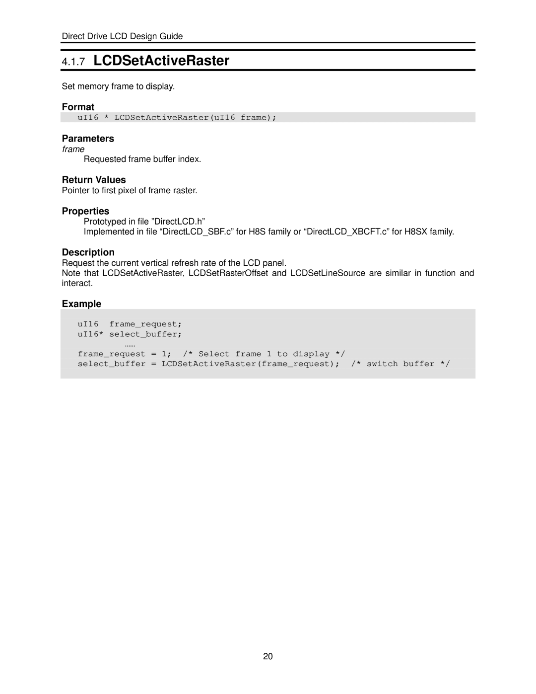 Renesas H8SX user manual LCDSetActiveRaster 