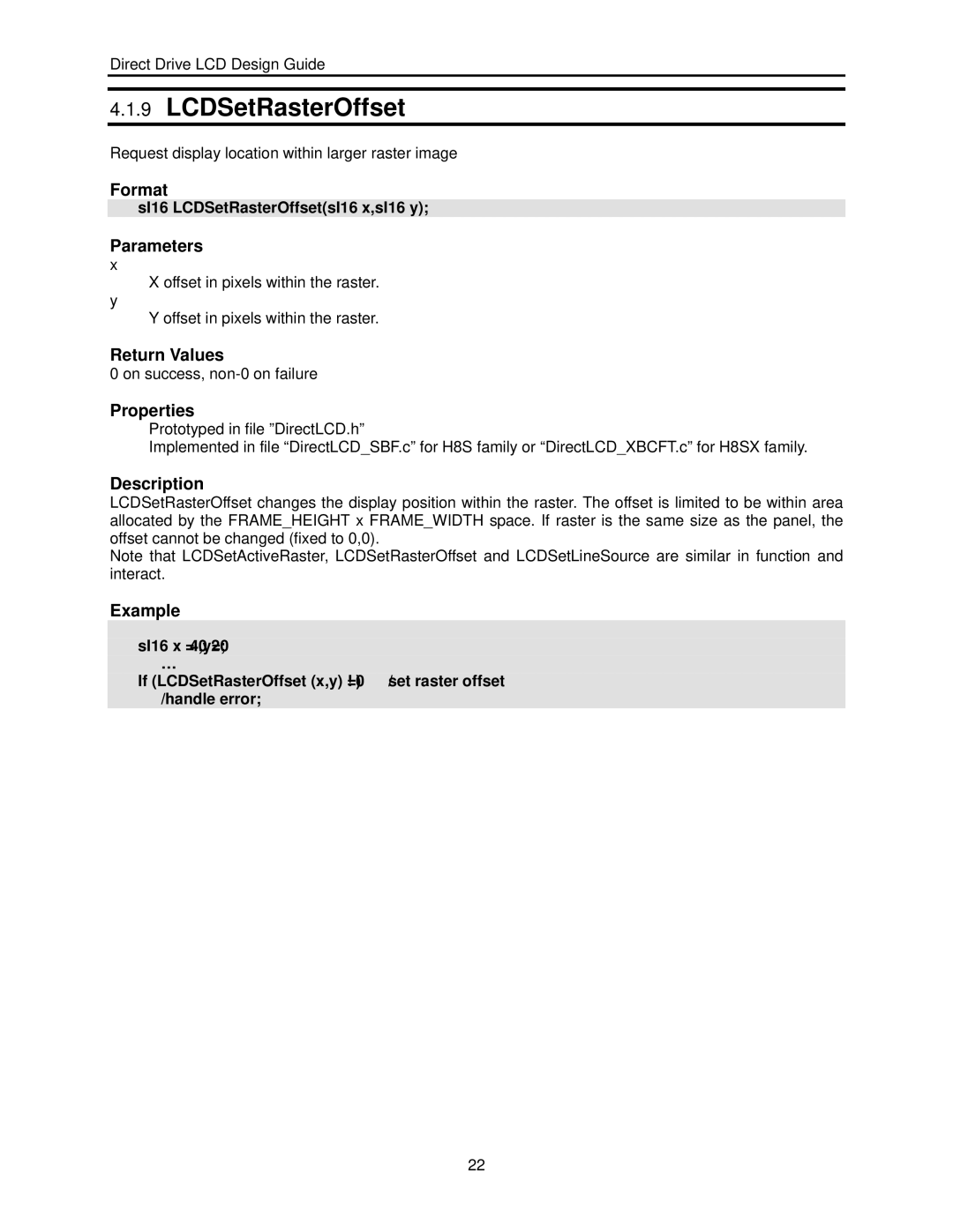 Renesas H8SX user manual LCDSetRasterOffset 