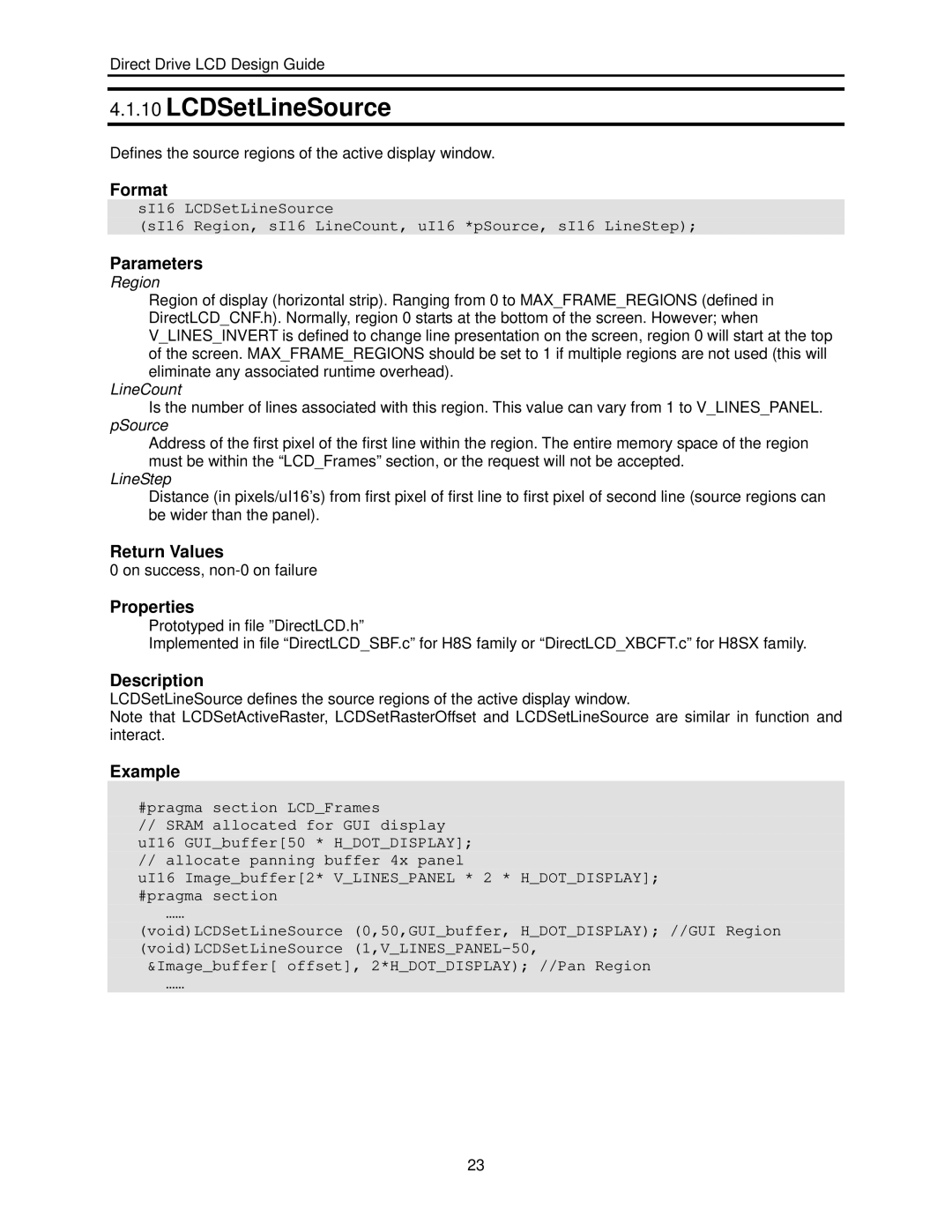 Renesas H8SX user manual LCDSetLineSource, Region 