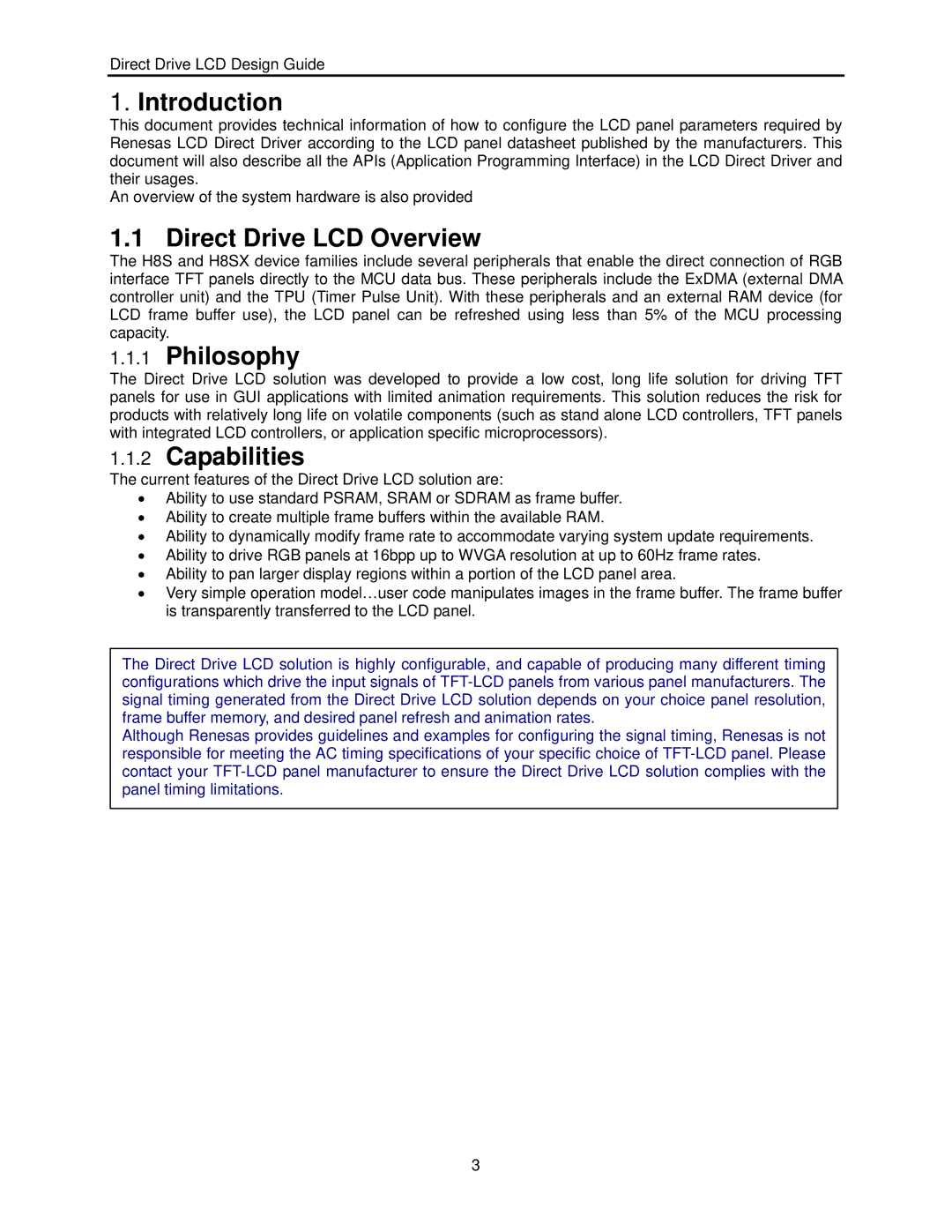 Renesas H8SX user manual Introduction, Direct Drive LCD Overview, Philosophy, Capabilities 