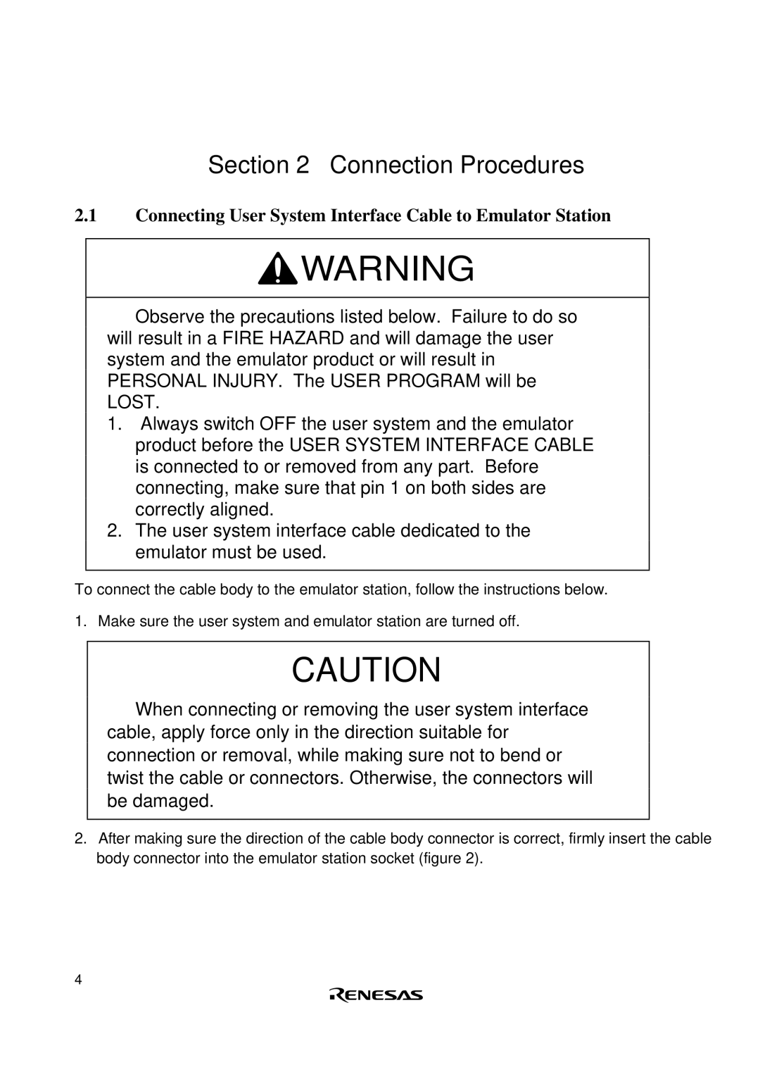 Renesas HS2633ECH61H user manual Connection Procedures 