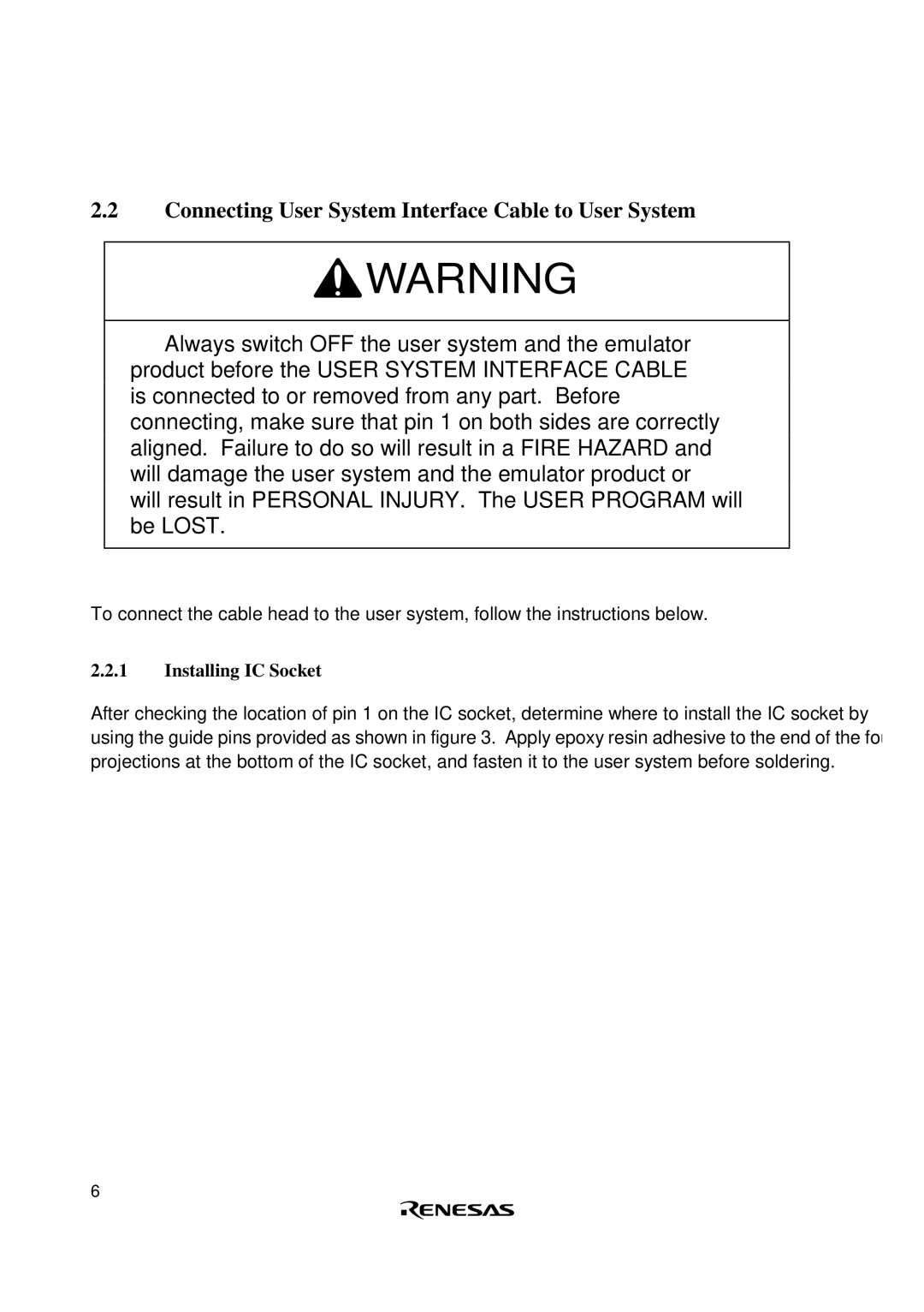 Renesas HS2633ECH61H user manual Connecting User System Interface Cable to User System 