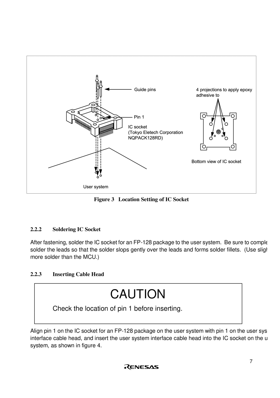 Renesas HS2633ECH61H user manual Check the location of pin 1 before inserting 