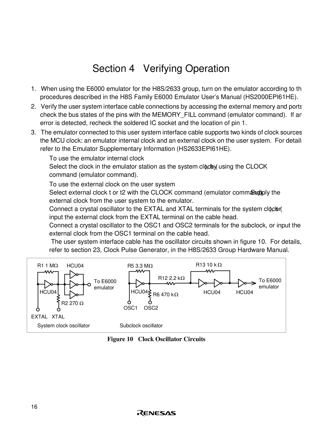 Renesas HS2633ECH61H user manual Verifying Operation, Clock Oscillator Circuits 