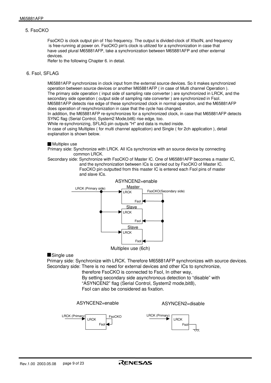 Renesas M65881AFP manual FsoI, Sflag, ASYNCEN2=enable 