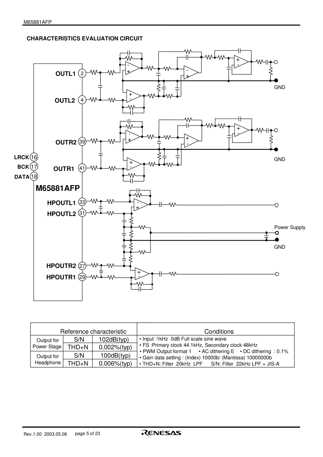 Renesas M65881AFP manual HPOUTL1, HPOUTL2, HPOUTR2, HPOUTR1 