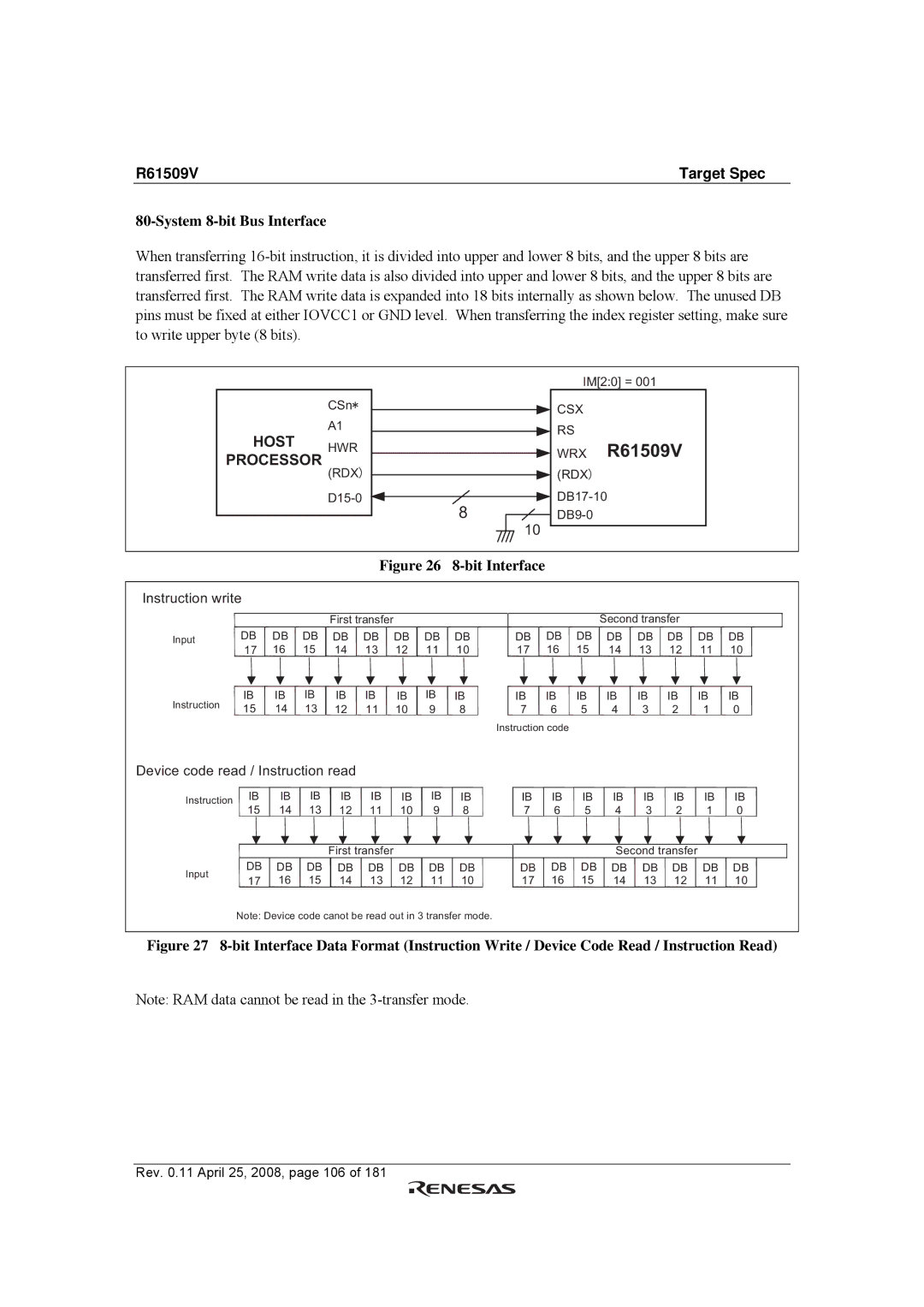 Renesas manual WRX R61509V, System 8-bit Bus Interface 