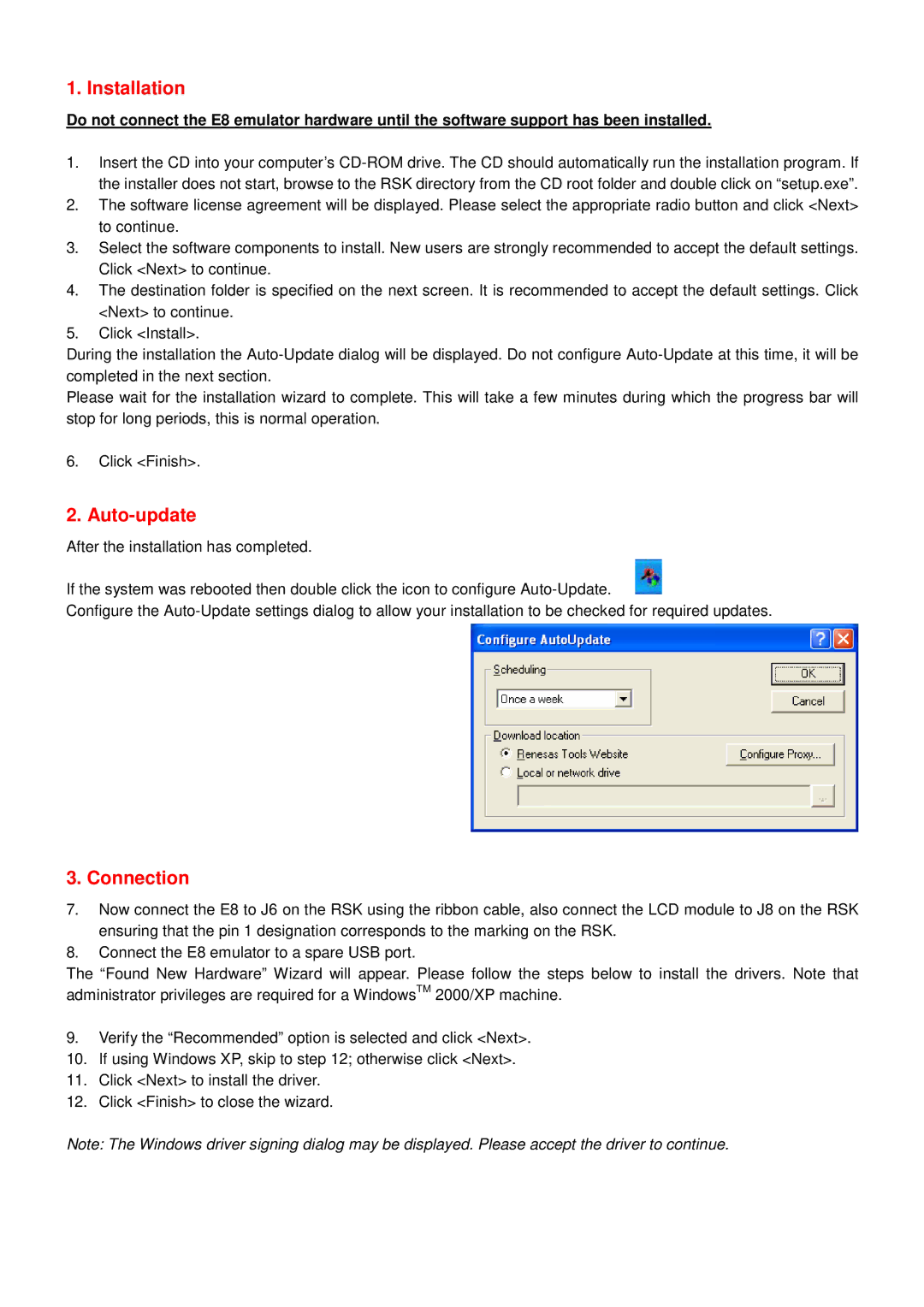 Renesas R8C/2 quick start Installation, Auto-update, Connection 