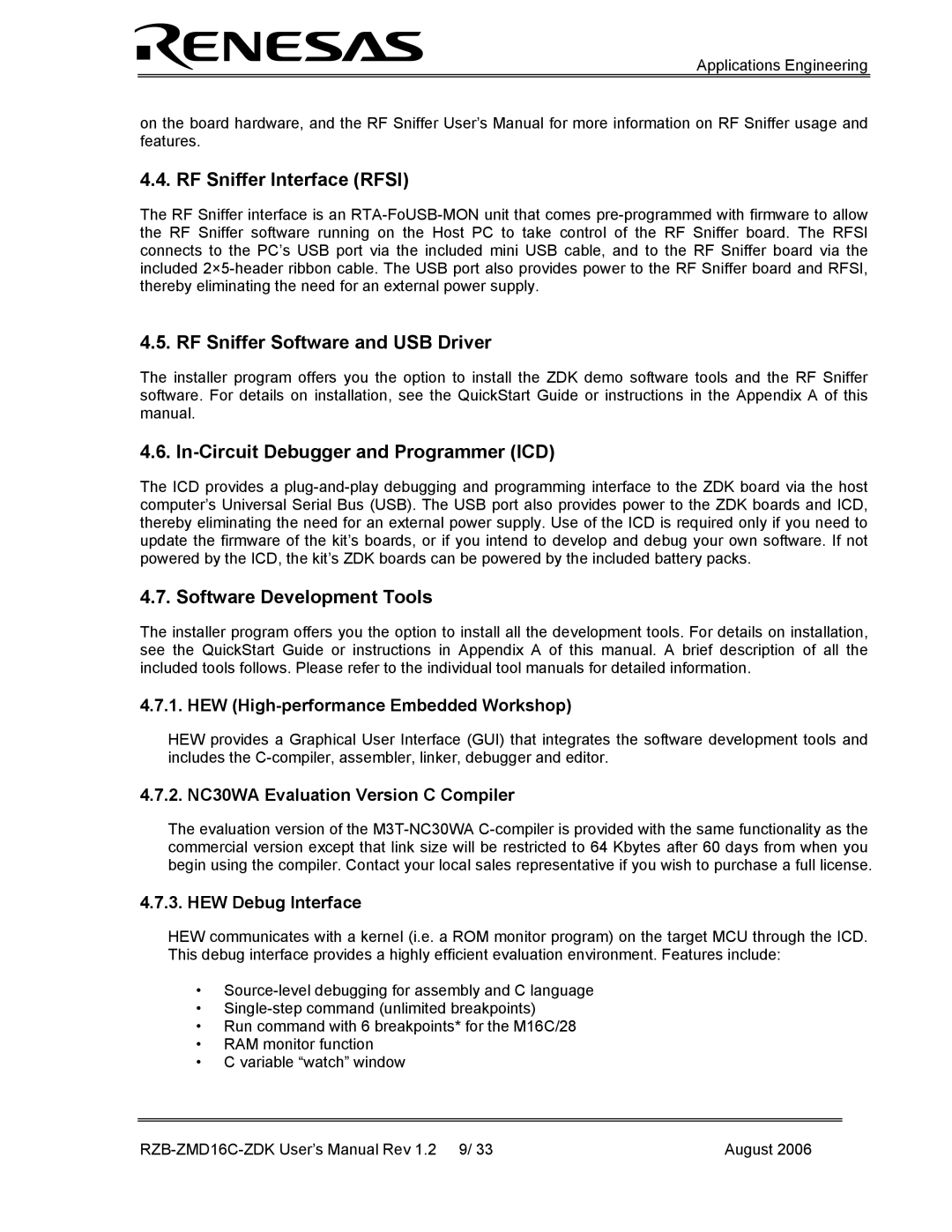 Renesas RZB-ZMD16C-ZDK RF Sniffer Interface Rfsi, RF Sniffer Software and USB Driver, Software Development Tools 